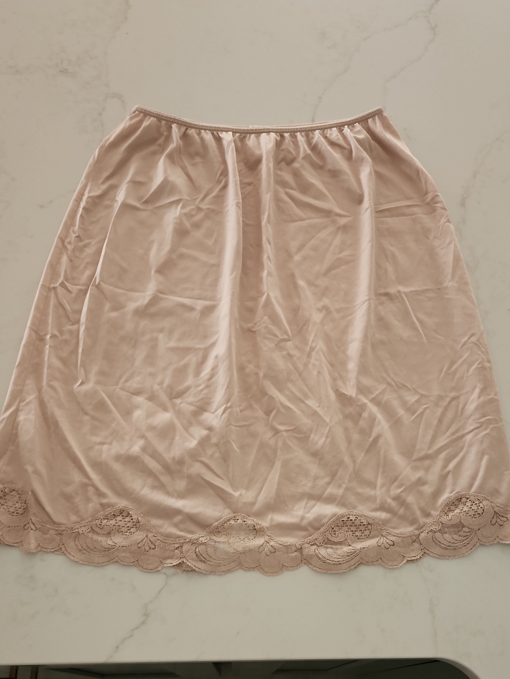 Lace-Trim A-Line Half Slip Skirt in Pale Blush